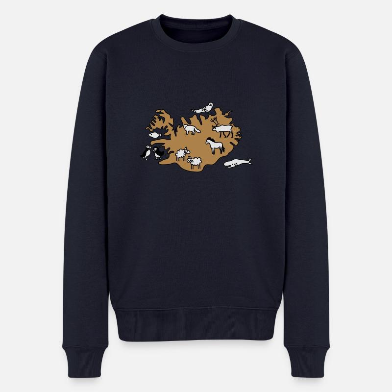 island Karte Tiere - Männer Premium Bio Pullover - Navy