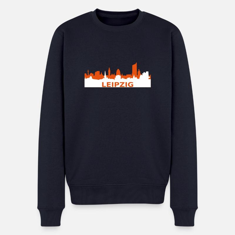 Skyline Leipzig - Männer Premium Bio Pullover - Navy