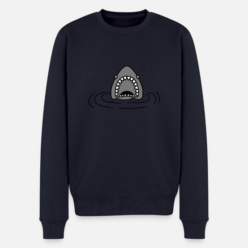 Auftauchender Haifisch Design - Männer Premium Bio Pullover - Navy