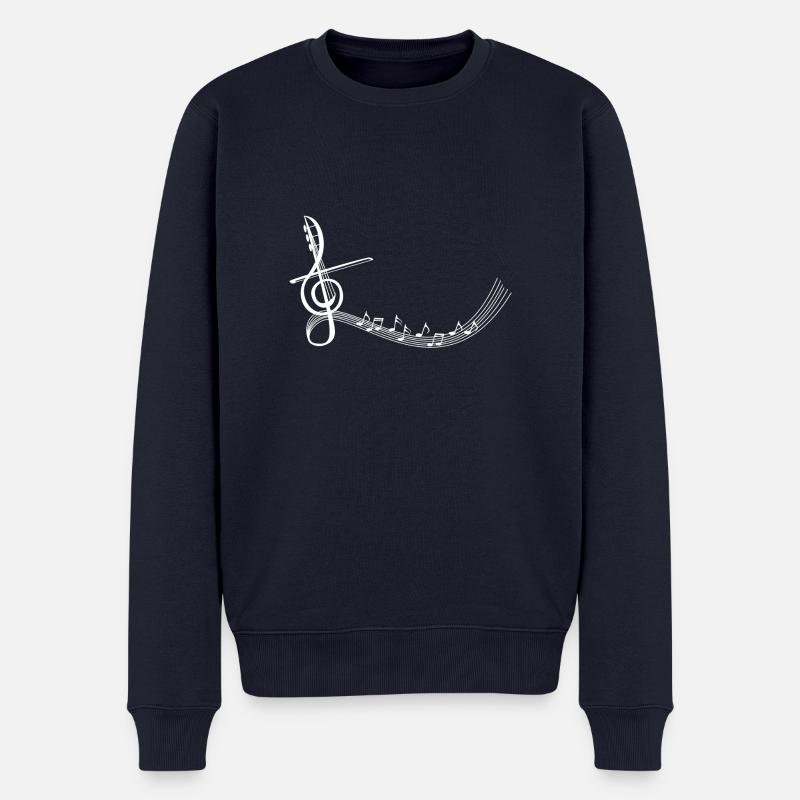 Weiß-Geige&Noten - Männer Premium Bio Pullover - Navy