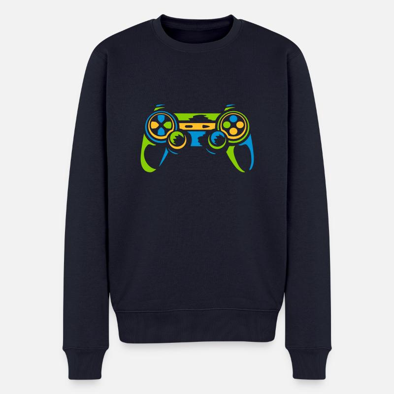 Bunter Controller Retro Konsole - Männer Premium Bio Pullover - Navy