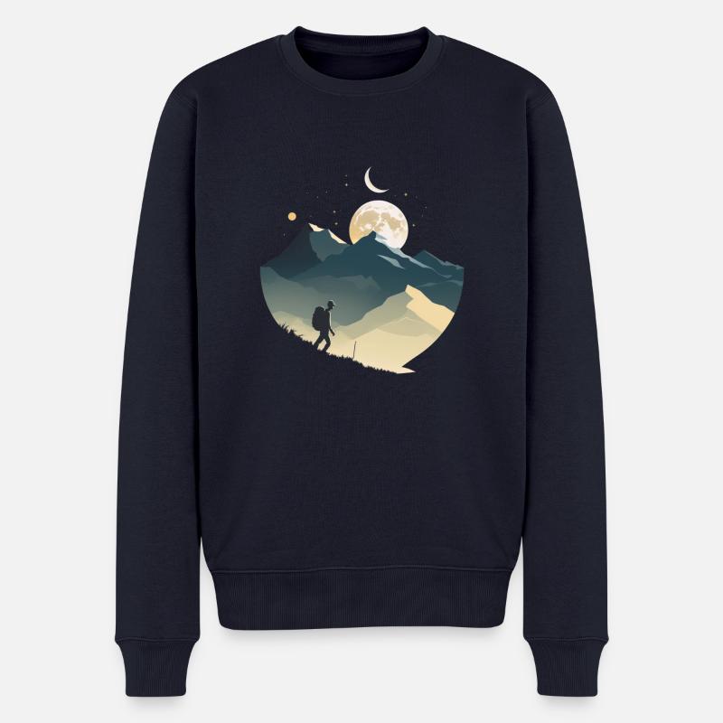 Backpacker in den Bergen, Mondschein - Männer Premium Bio Pullover - Navy