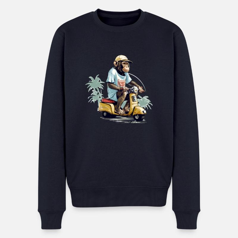 Kiki der Affe auf dem Roller - Männer Premium Bio Pullover - Navy