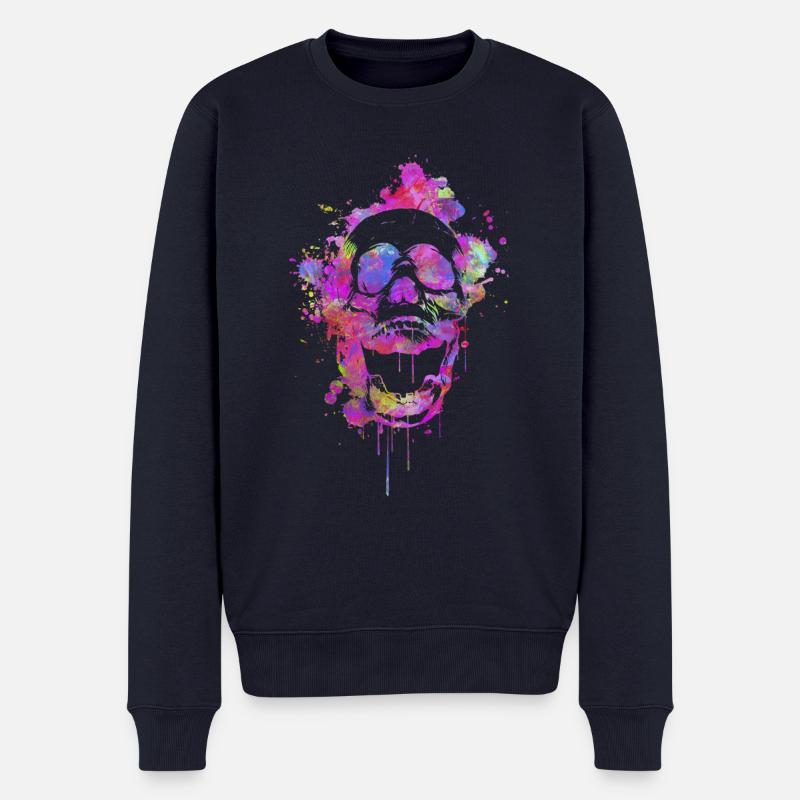 Trendy Abstrakt Totenschädel / Skull - Männer Premium Bio Pullover - Navy