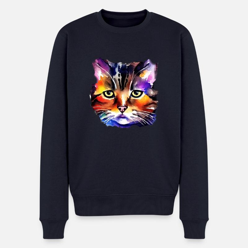 Katzengesicht 5 - Männer Premium Bio Pullover - Navy