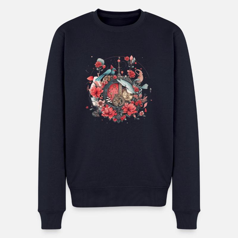 Blumen, Uhr design - Männer Premium Bio Pullover - Navy
