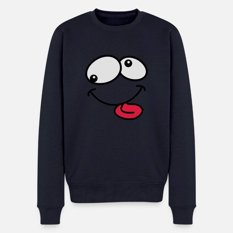 Dummes Verrücktes Grimasse Comic Cartoon Gesicht - Männer Premium Bio Pullover - Navy