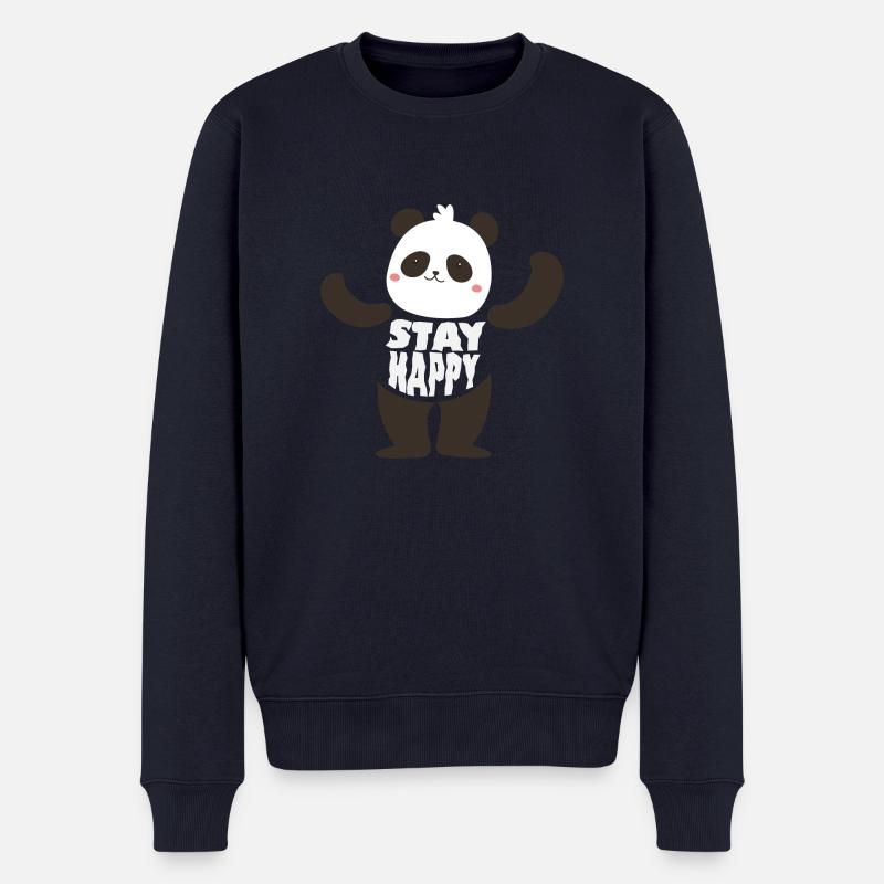Restez heureux Panda - Pull Premium bio Homme - bleu marine