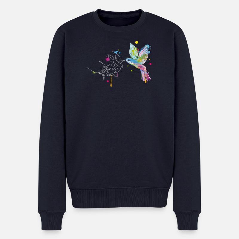 Kolibri und Blüte - Männer Premium Bio Pullover - Navy