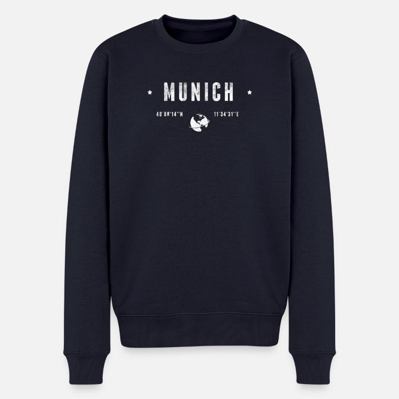 Munich Coordonnées Géographiques Stylisées - Pull Premium bio Homme - bleu marine