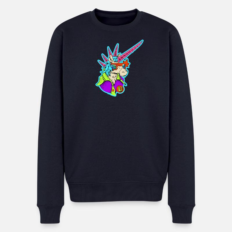 Neon-Einhorn Retro-Rocker - Männer Premium Bio Pullover - Navy