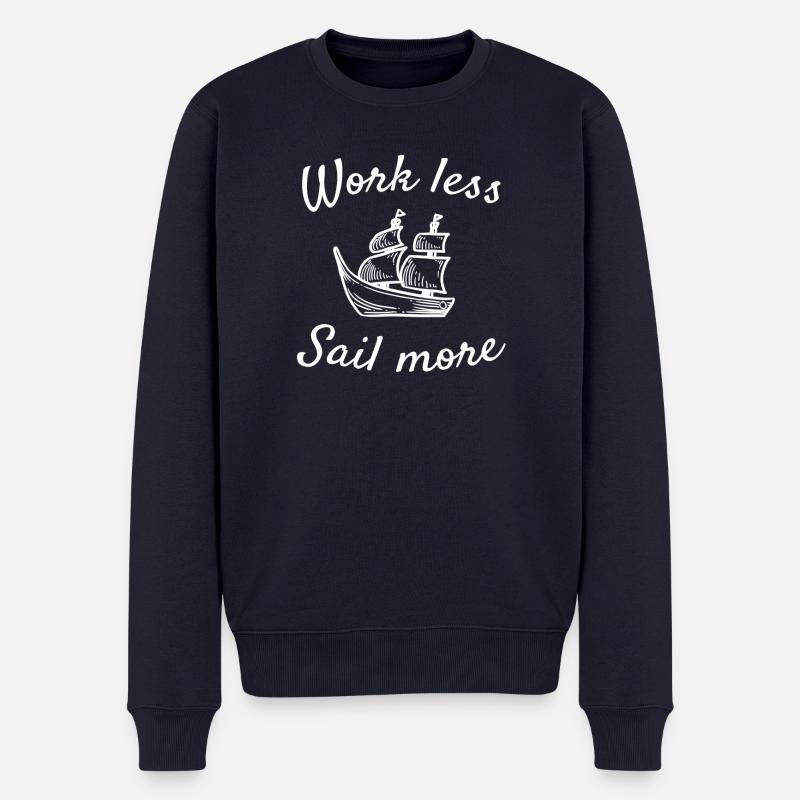 Segel T-shirt Design Sail more work less - Männer Premium Bio Pullover - Navy