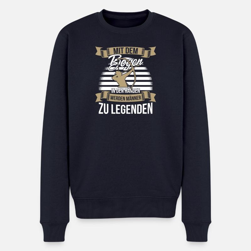 Bogenschiessen mit dem Bogen in den Händen - Männer Premium Bio Pullover - Navy