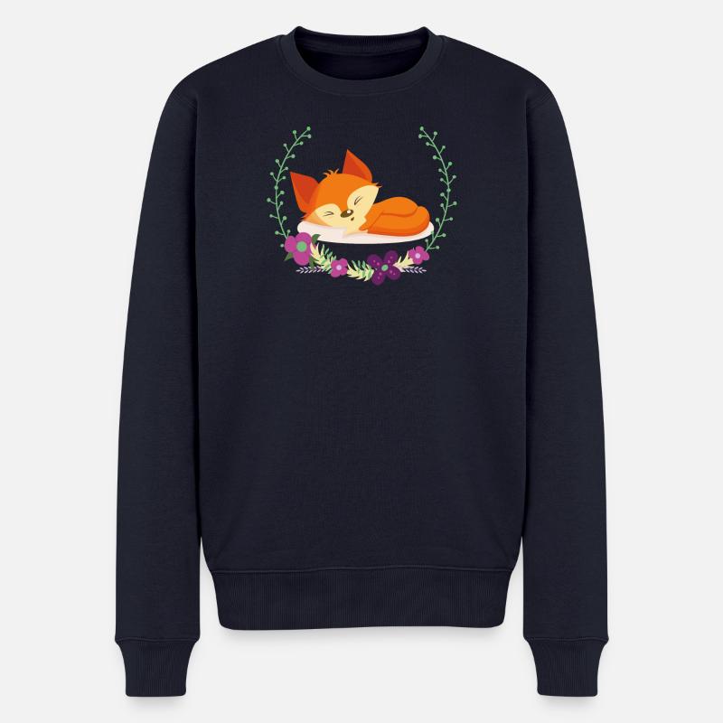 Schlafender Fuchs im Blumenkreis - Männer Premium Bio Pullover - Navy