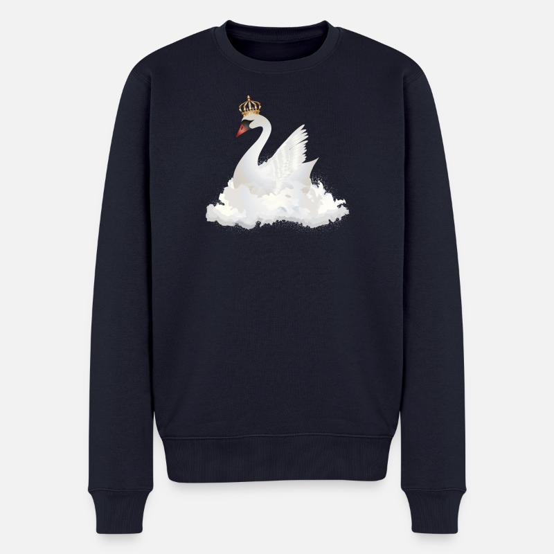 traumhafter Schwan in den Wolken mit einer Krone - Männer Premium Bio Pullover - Navy