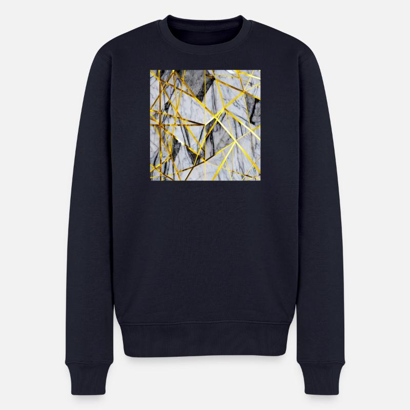 Marmor Mosaik Gold Textur - Männer Premium Bio Pullover - Navy