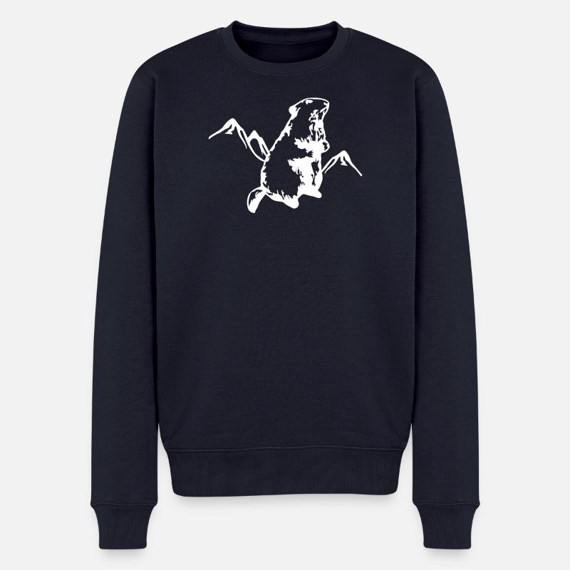 Murmeltier mit Bergen - Männer Premium Bio Pullover - Navy