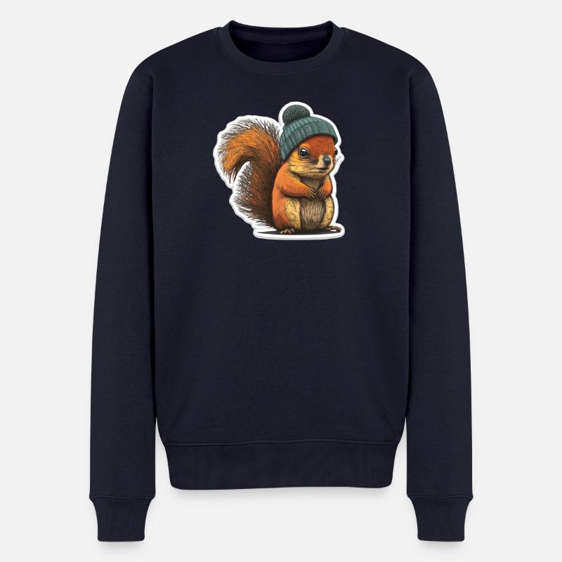 Eichhörnchen mit Beanie - Männer Premium Bio Pullover - Navy