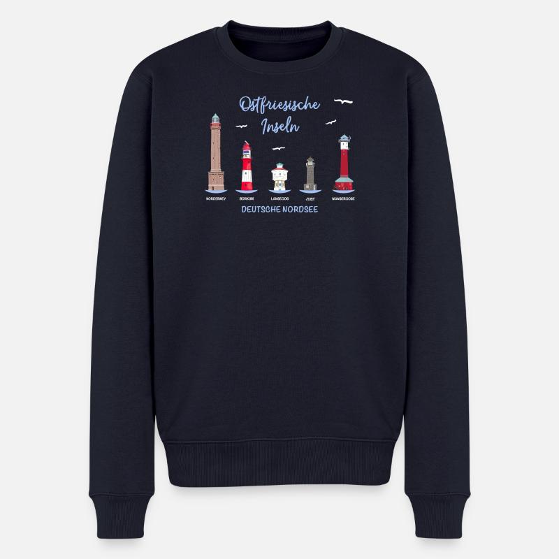 5 Ostfriesische Inseln, Deutsche Nordsee - Männer Premium Bio Pullover - Navy