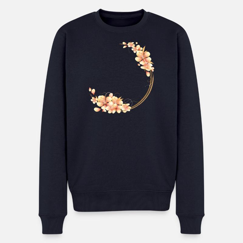 Pfirsichblüten Kranz im samtig-weichen Pfirsichton - Männer Premium Bio Pullover - Navy