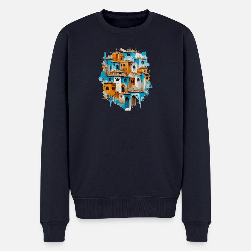 Bunte Bergdorf-Gemeinschaft - Männer Premium Bio Pullover - Navy