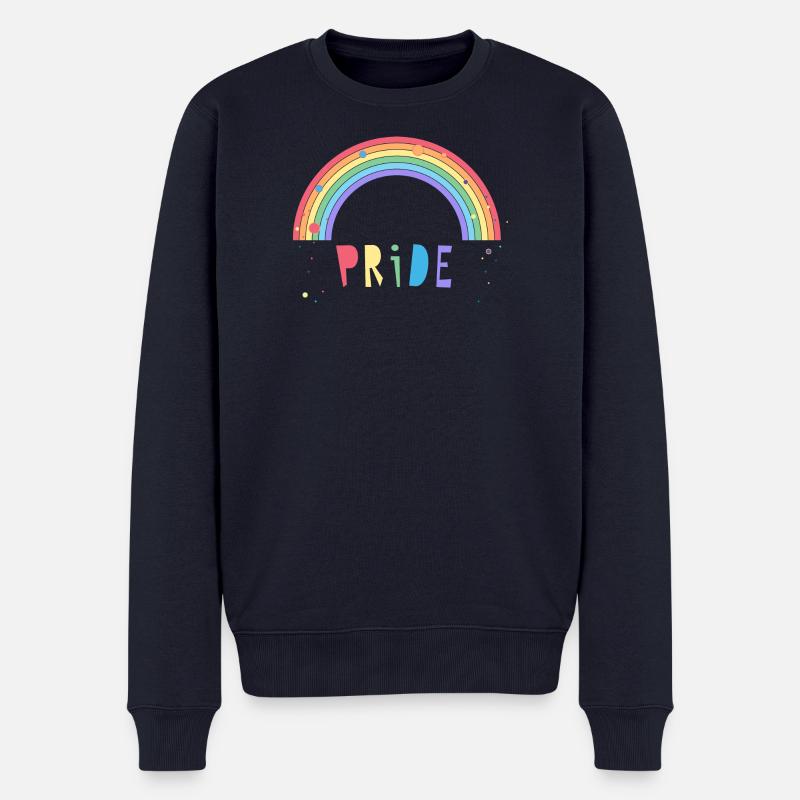 bunter Pride Schriftzug mit Regenbogen - Männer Premium Bio Pullover - Navy