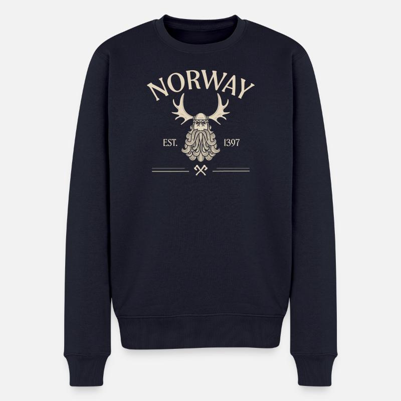Norway - Viking Beard - Moose - Männer Premium Bio Pullover - Navy