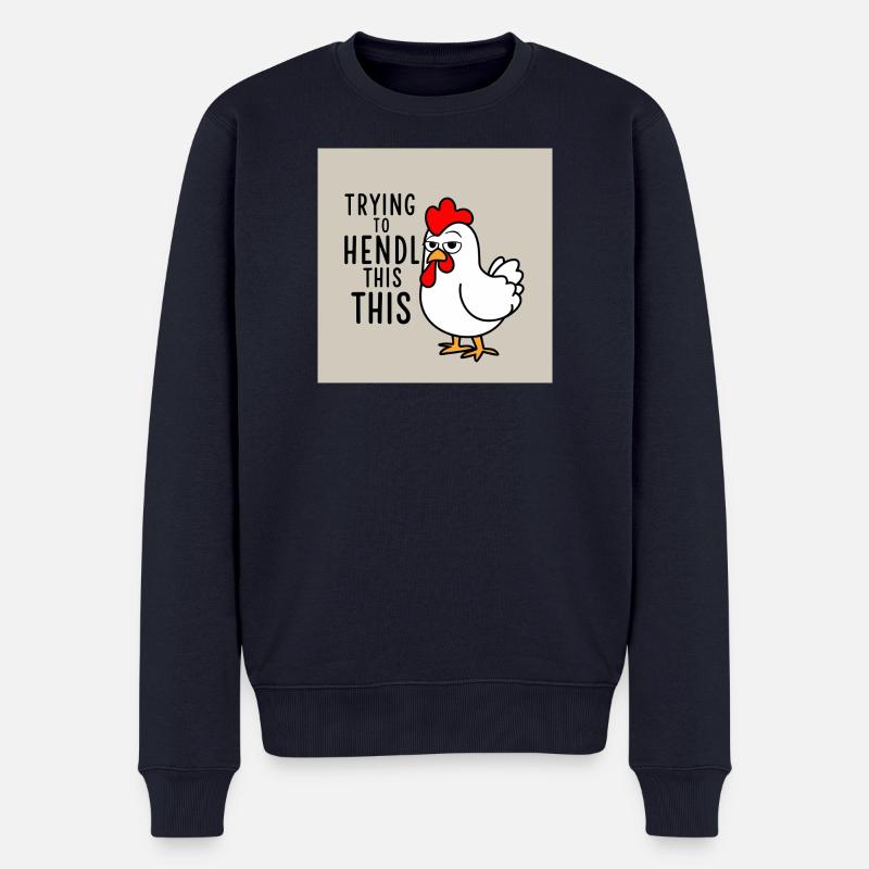 Comic Huhn "Trying to Hendl this" - Männer Premium Bio Pullover - Navy