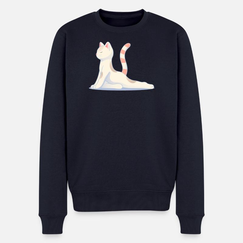 Katze in meditativer Yoga-Pose - Männer Premium Bio Pullover - Navy