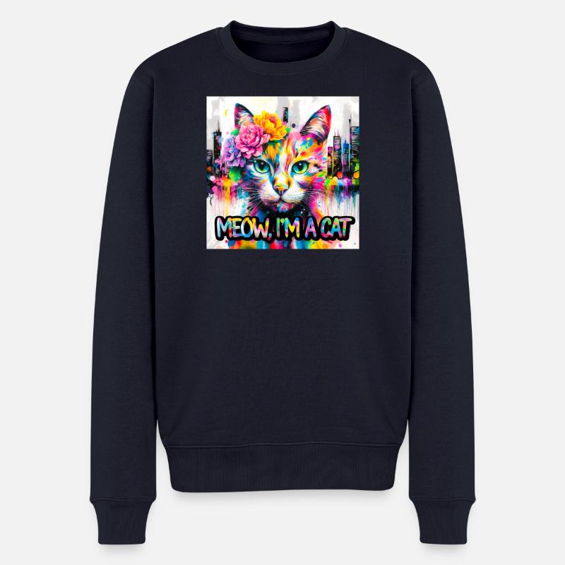 Kunstvolle katze - Männer Premium Bio Pullover - Navy