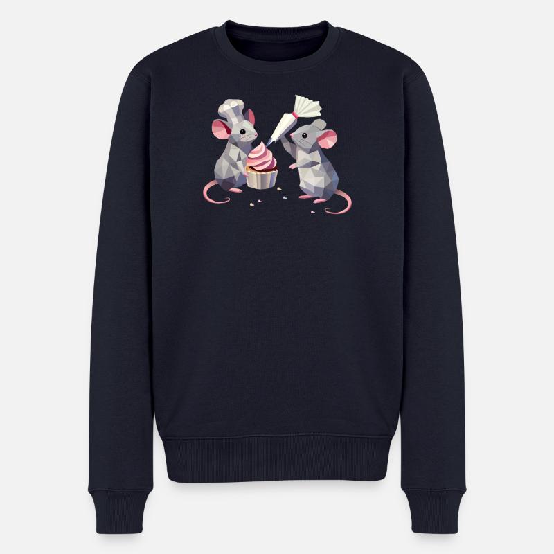 Zwei süße Mäuse verzieren gemeinsam einen Cupcake - Männer Premium Bio Pullover - Navy