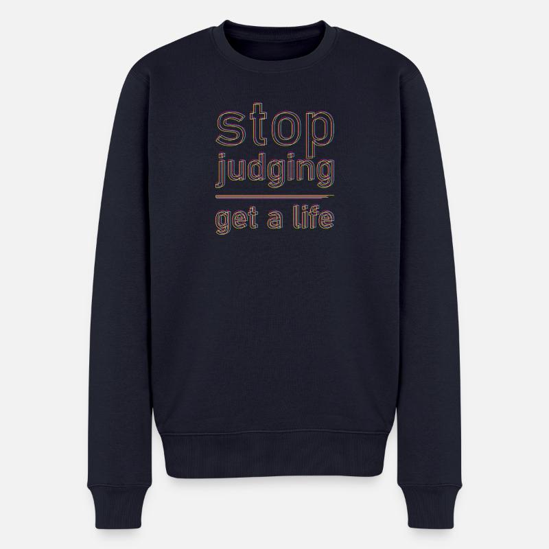 stop judging - Männer Premium Bio Pullover - Navy