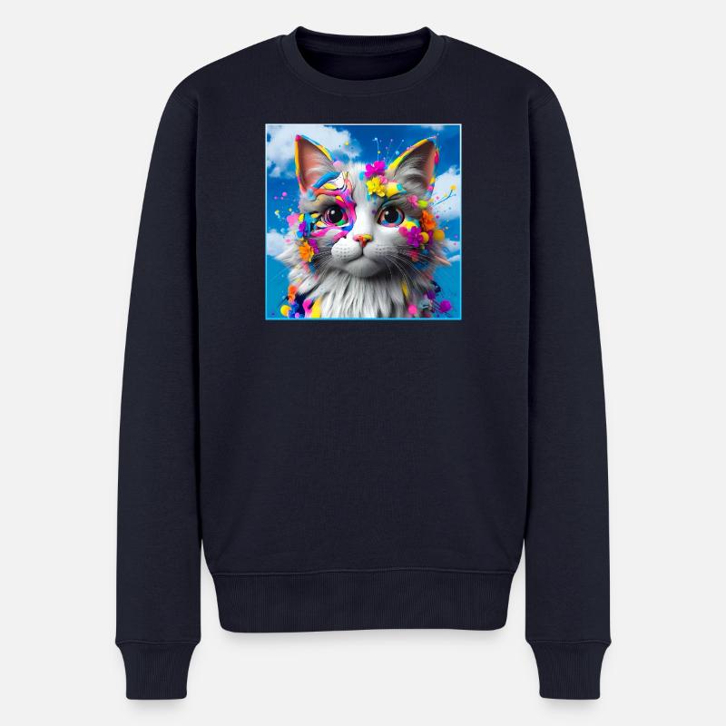 Farbenfrohe Katze - Männer Premium Bio Pullover - Navy