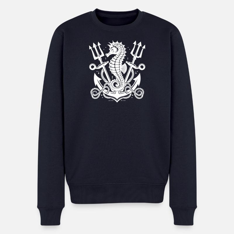 Seepferdchen mit Anker und Dreizack - Männer Premium Bio Pullover - Navy