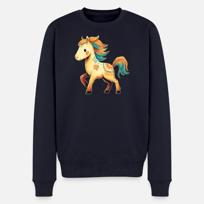 Pferd Pony - Männer Premium Bio Pullover - Navy