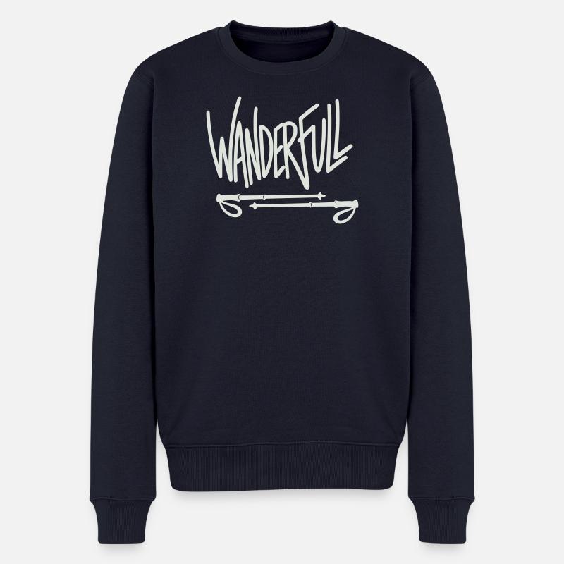 Wanderfull - Wortspiel mit Wanderstöcken - Männer Premium Bio Pullover - Navy