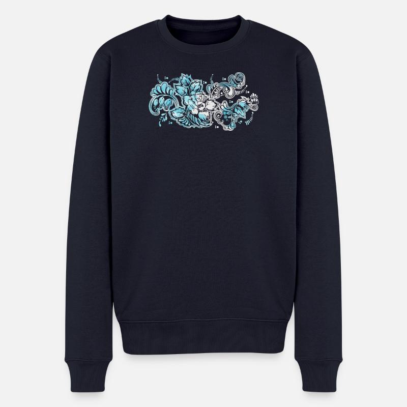 Motif Fleur Bleue - Pull Premium bio Homme - bleu marine