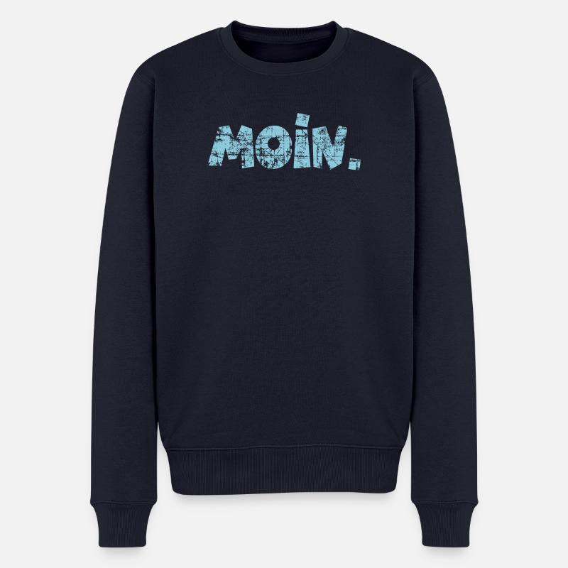 Moin. (Vintage Hellblau) Guten Morgen Gruß - Männer Premium Bio Pullover - Navy