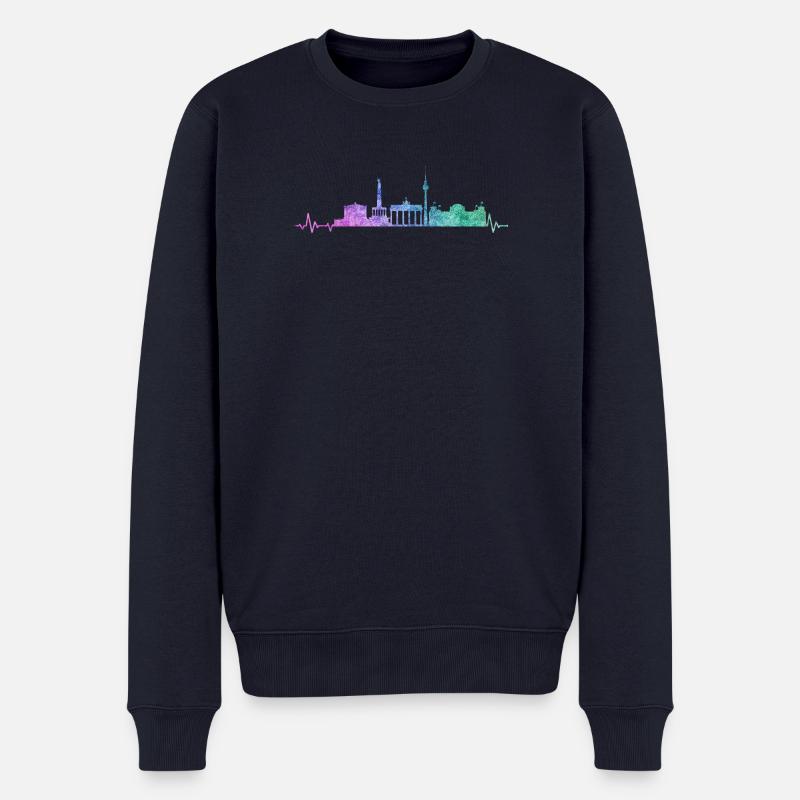 Berlin Skyline - Männer Premium Bio Pullover - Navy