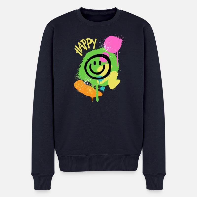 Graffiti Happy Smiley Farbklecks - Männer Premium Bio Pullover - Navy
