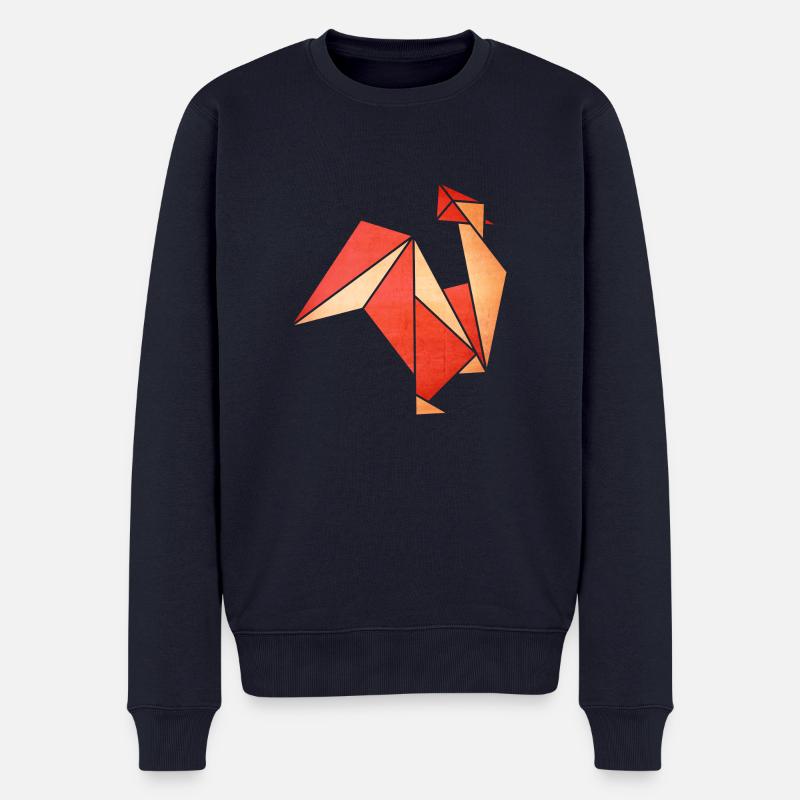 Origami: Hahn (Pergament-Optik) - Pull Premium bio Homme - bleu marine