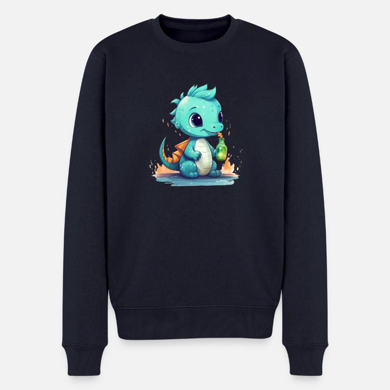 Kleiner Blauer Babydrache Fantasy Shirt - Männer Premium Bio Pullover - Navy