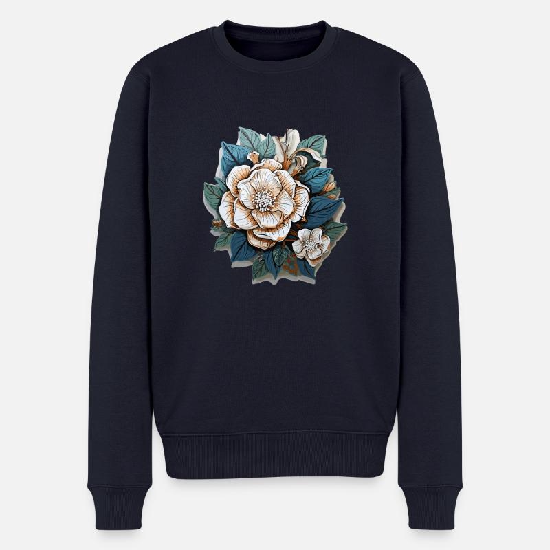 White flowers - Männer Premium Bio Pullover - Navy
