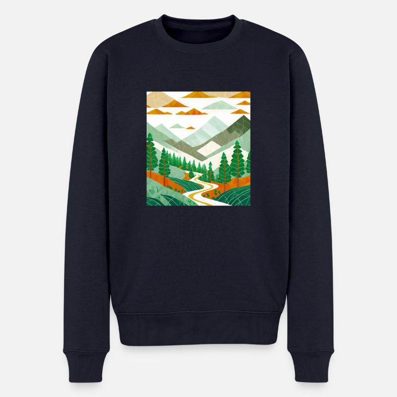 Zeichnung eines Bergwaldes - Männer Premium Bio Pullover - Navy