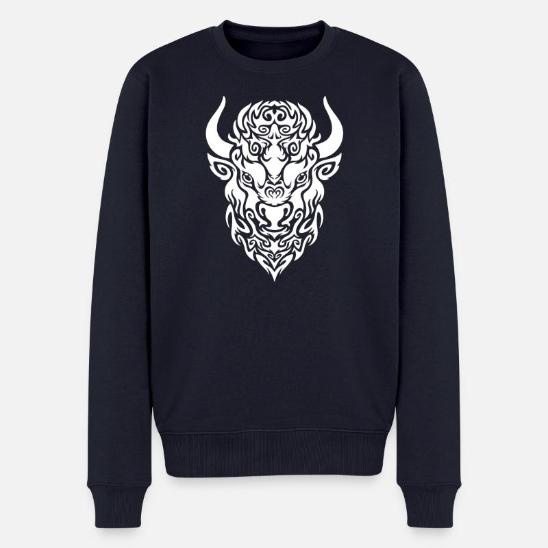 Bison blanc - Pull Premium bio Homme - bleu marine