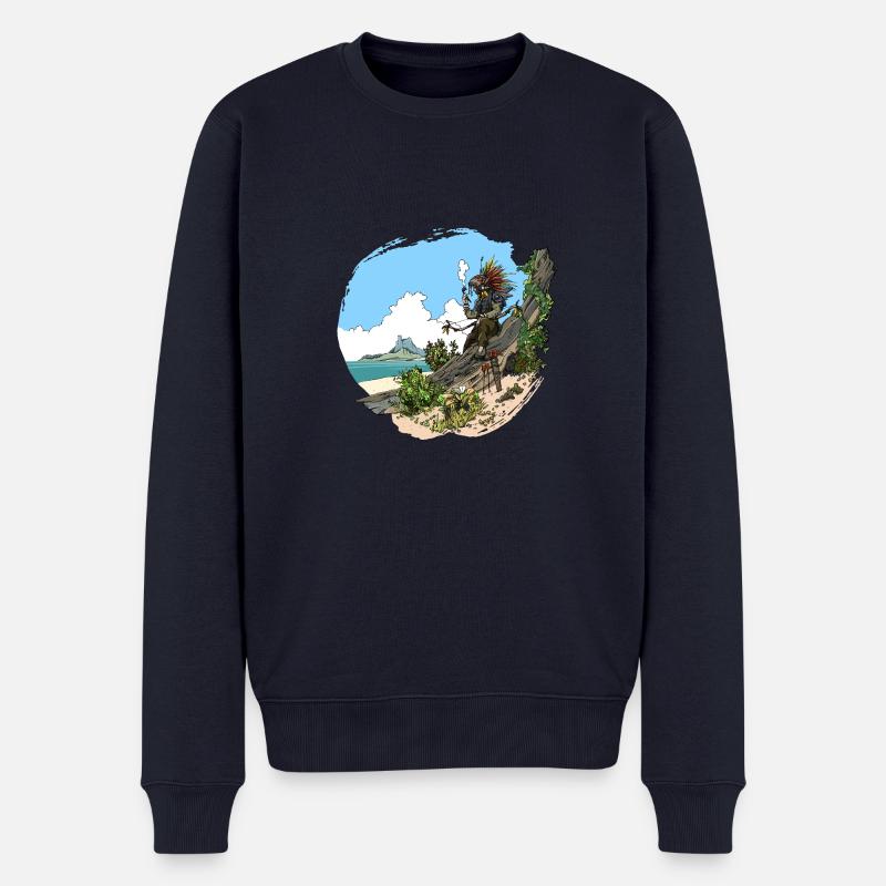Der Indianer am Strand - Männer Premium Bio Pullover - Navy