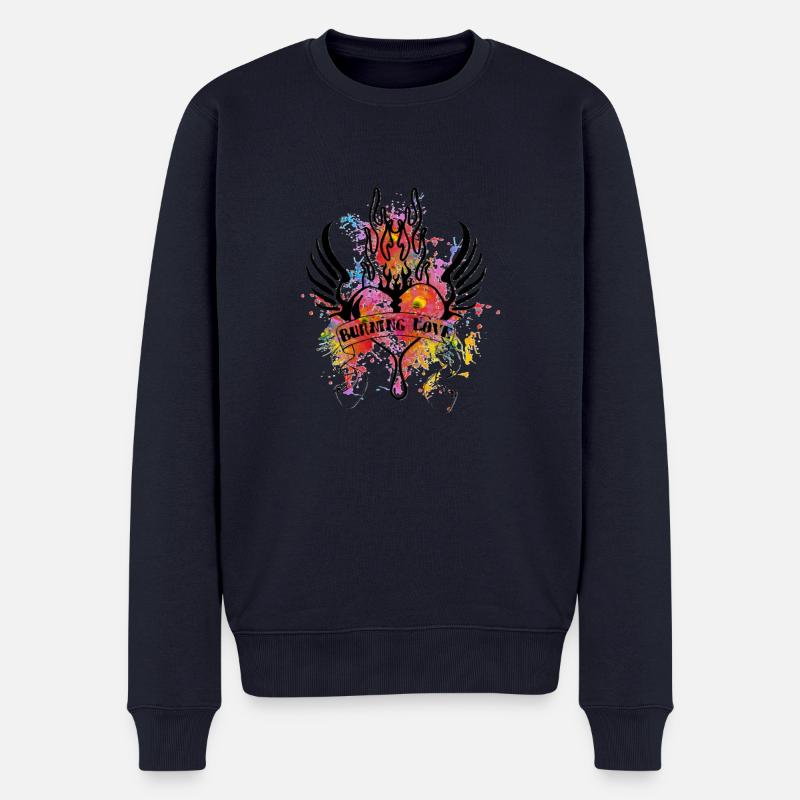Burning Love (Heart & Banner - éclaboussure de - Pull Premium bio Homme - bleu marine