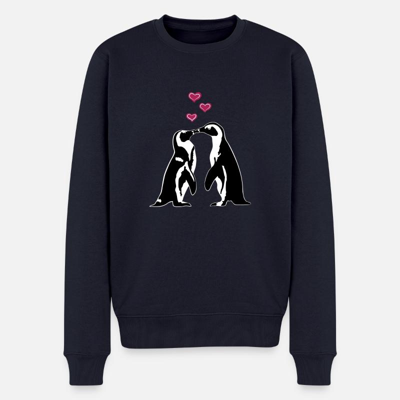 Verliebte Pinguine - Männer Premium Bio Pullover - Navy