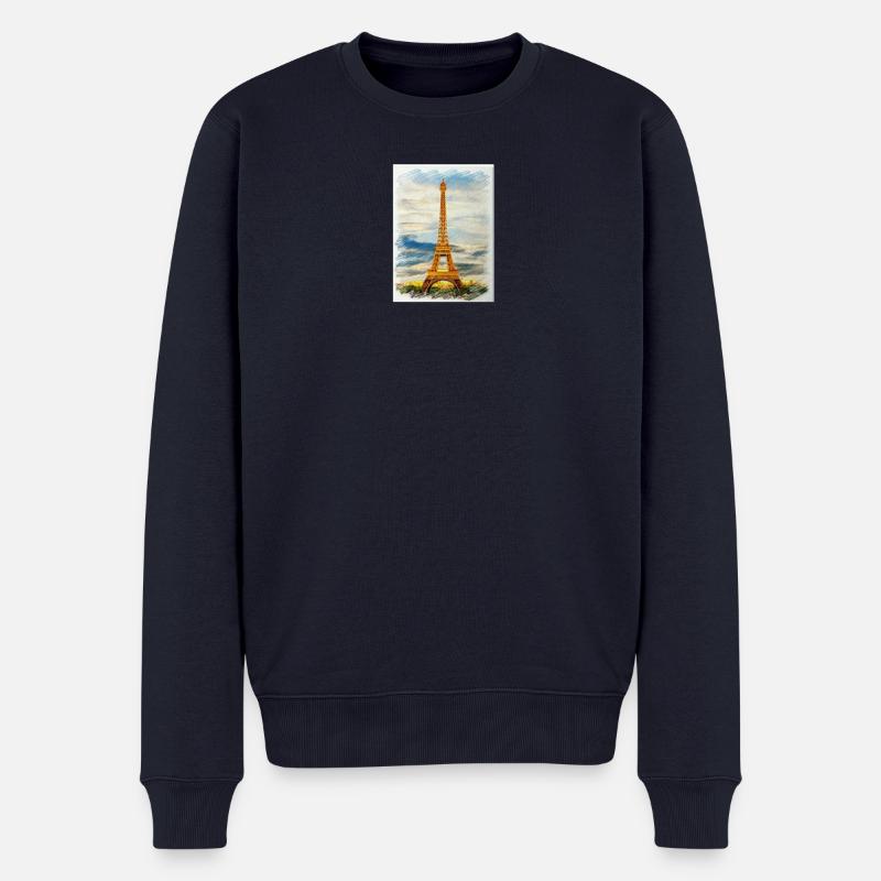 Aquarell Eiffelturm Skyline Kunst - Männer Premium Bio Pullover - Navy