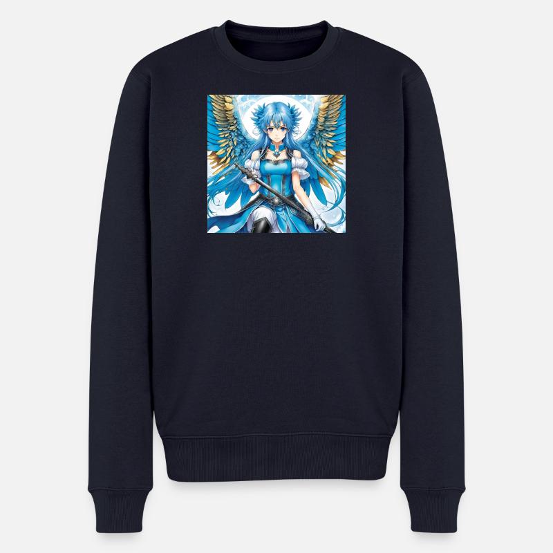 Blaues Engelswesen mit Schwert - Männer Premium Bio Pullover - Navy